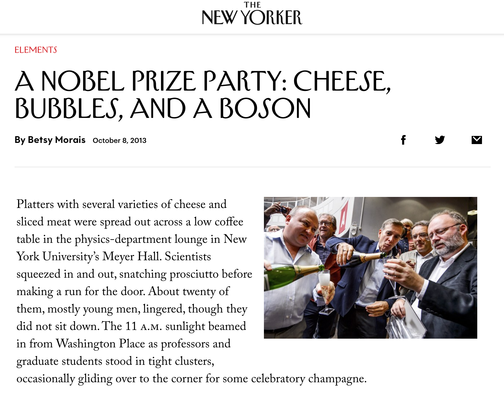 featured image for A Nobel Prize Party: Cheese, Bubbles, and a Boson - The New Yorker